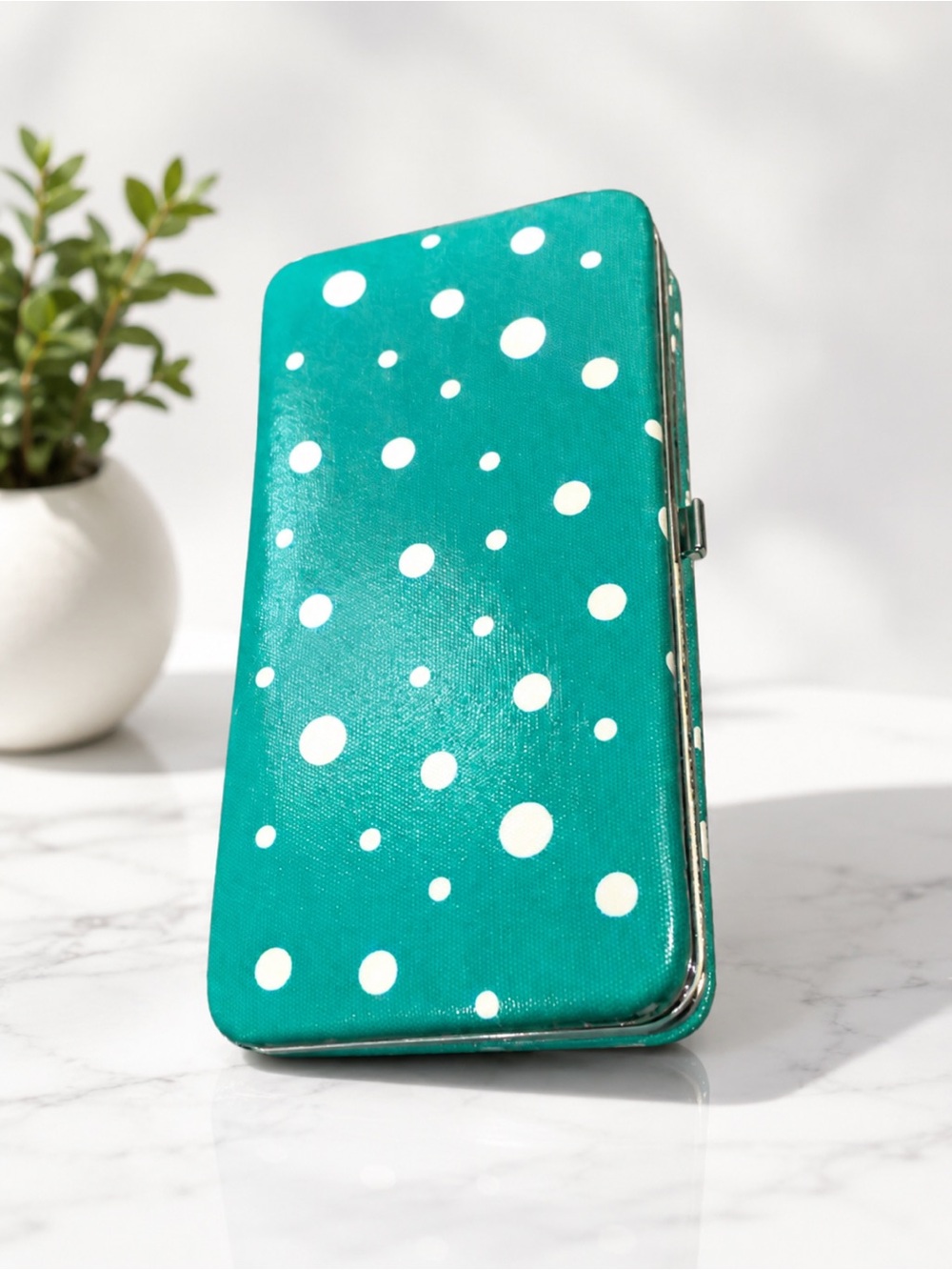 Polka Dot Teal Wallet Phone Case with Card Storage - Unbranded
